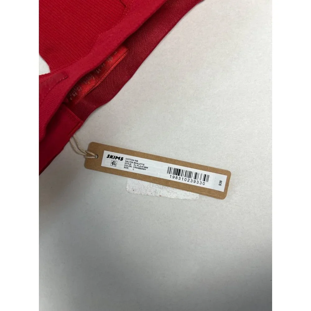 SKIMS Cotton Rib Halter Bralette Cranberry Size Large NWT - Picture 7 of 8